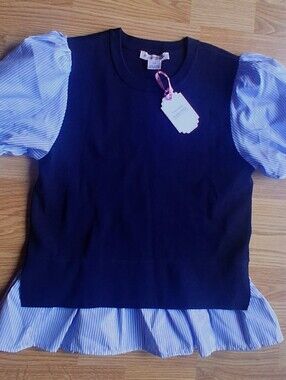 NWT Ladies Sweater, Looks Like Sweater Vest Over Top, Sz S, S Petite, MSRP $78.